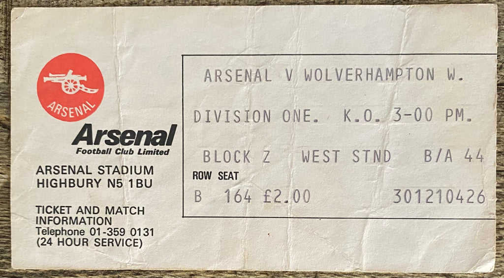 1979/80 ORIGINAL DIVISION ONE TICKET ARSENAL V WOLVERHAMPTON WANDERERS