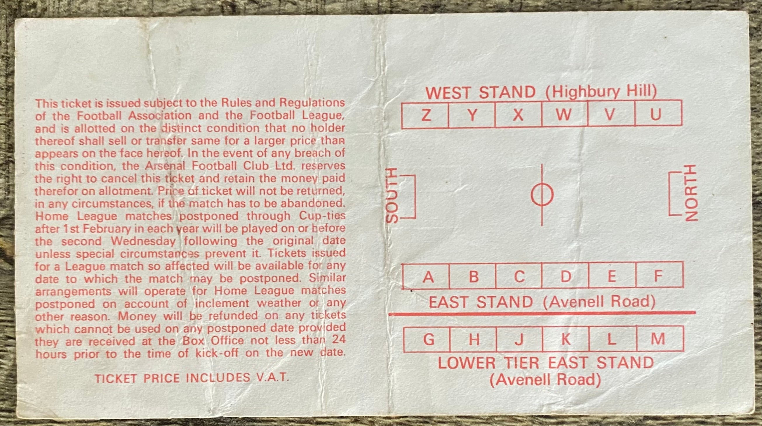 1979/80 ORIGINAL DIVISION ONE TICKET ARSENAL V WOLVERHAMPTON WANDERERS