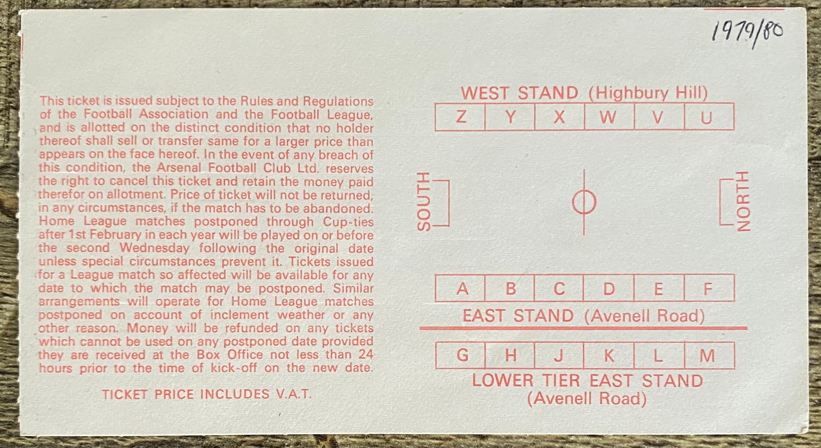 1979/80 ORIGINAL FA CUP 3RD ROUND REPLAY TICKET ARSENAL V CARDIFF CITY