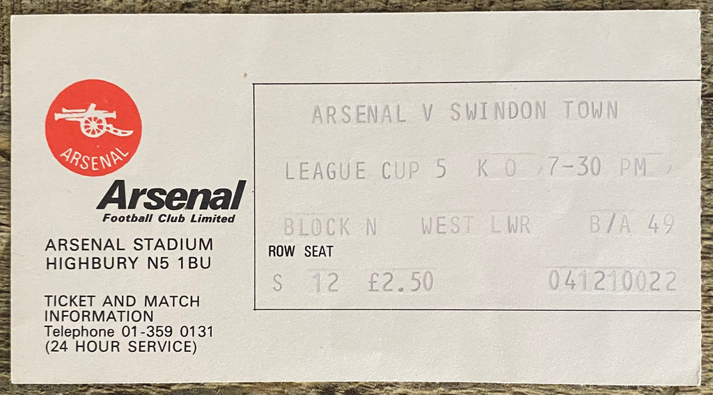 1979/80 ORIGINAL LEAGUE CUP 5TH ROUND TICKET ARSENAL V SWINDON TOWN