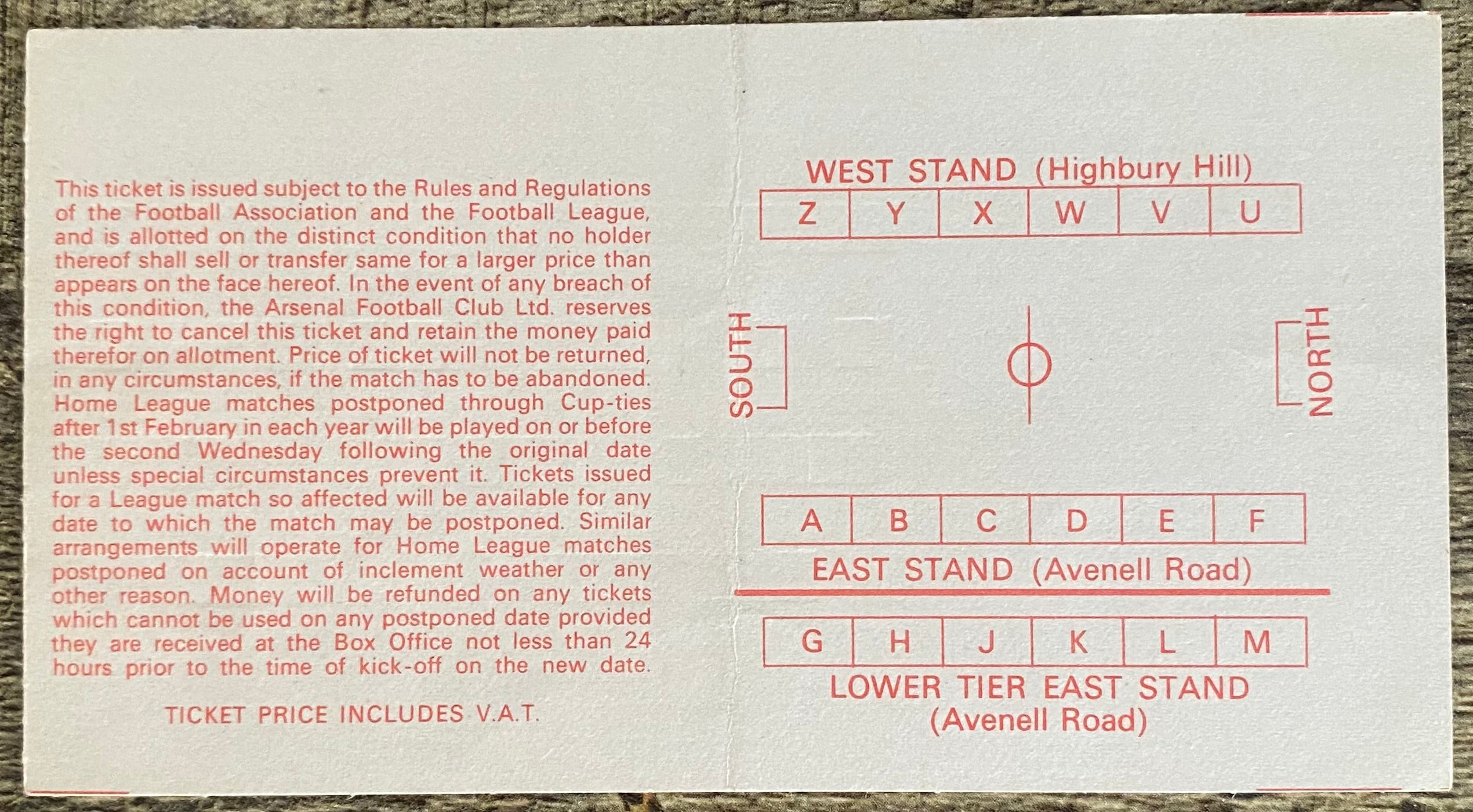 1979/80 ORIGINAL LEAGUE CUP 4TH ROUND REPLAY TICKET ARSENAL V BRIGHTON AND HOVE ALBION