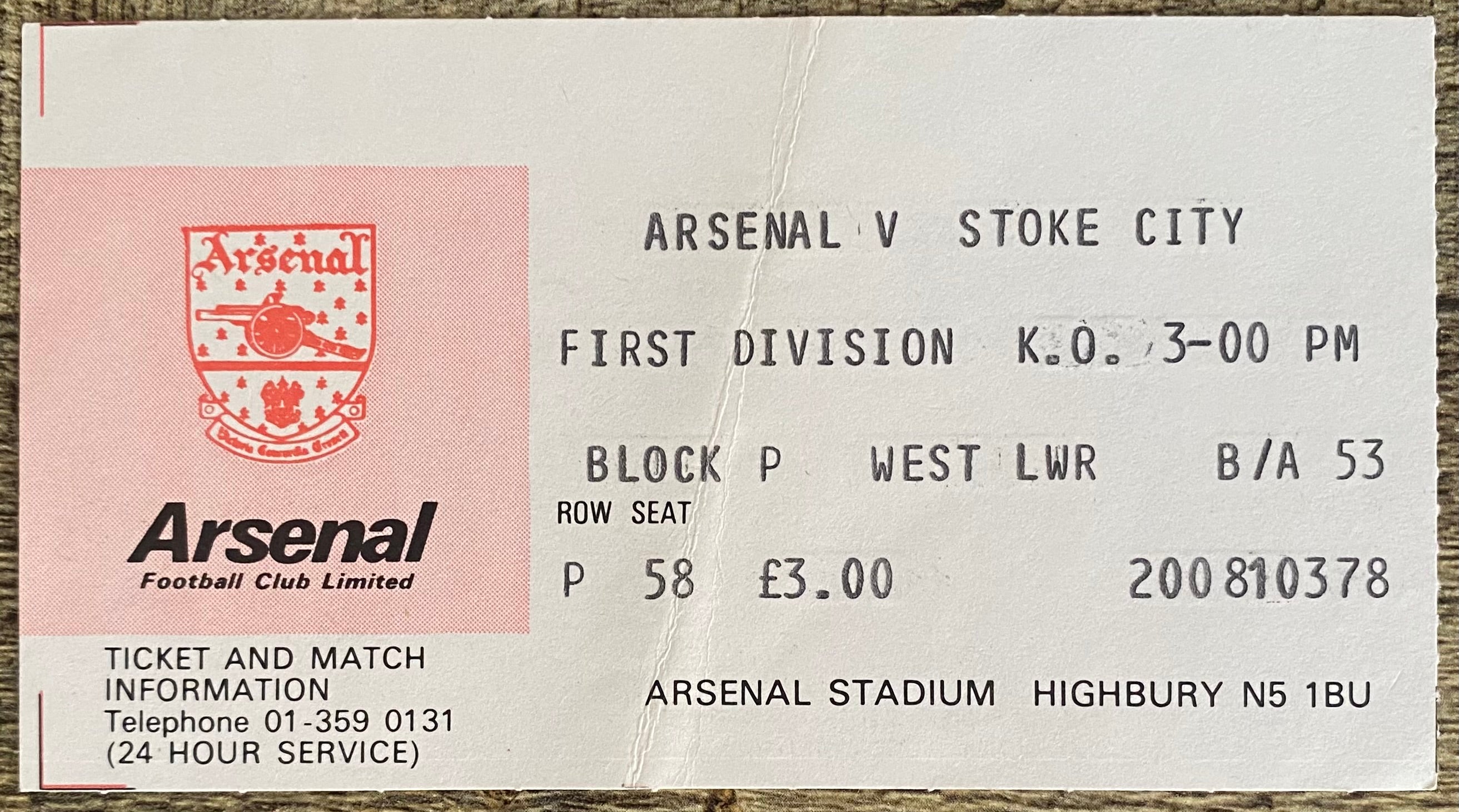 1979/80 ORIGINAL DIVISION ONE TICKET ARSENAL V STOKE CITY