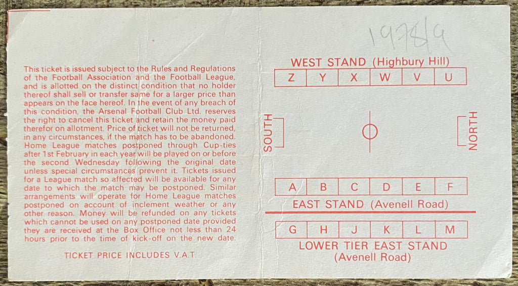 1978/79 ORIGINAL DIVISION ONE TICKET ARSENAL V NOTTINGHAM FOREST