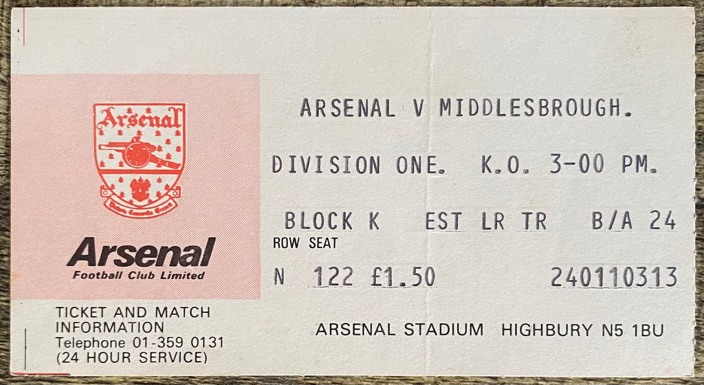 1978/79 ORIGINAL DIVISION ONE TICKET ARSENAL V MIDDLESBROUGH