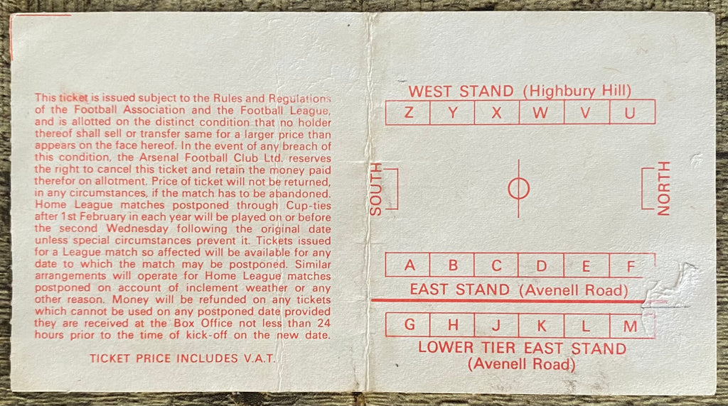 1978/79 ORIGINAL DIVISION ONE TICKET ARSENAL V BRISTOL CITY