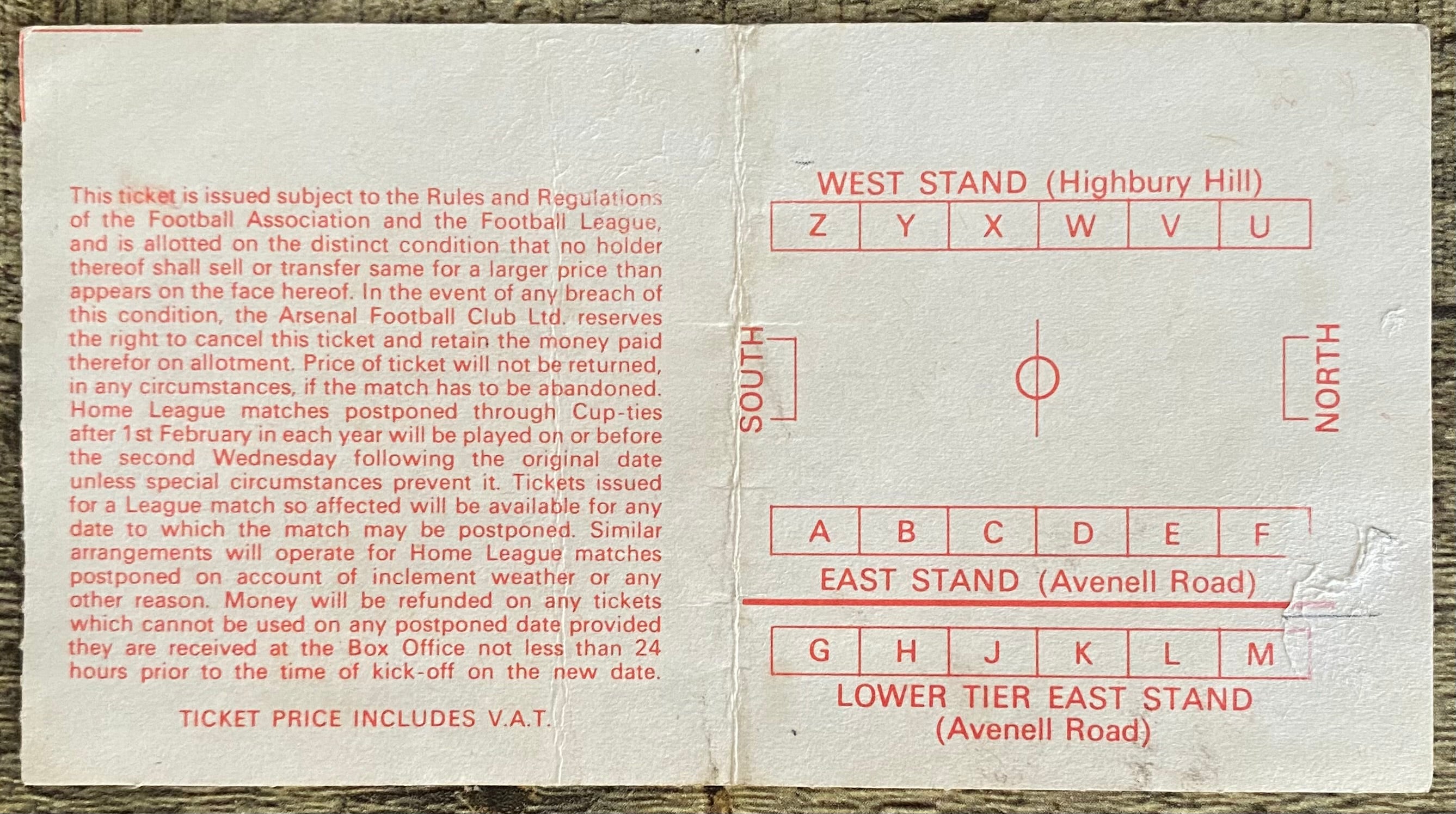 1978/79 ORIGINAL DIVISION ONE TICKET ARSENAL V BRISTOL CITY
