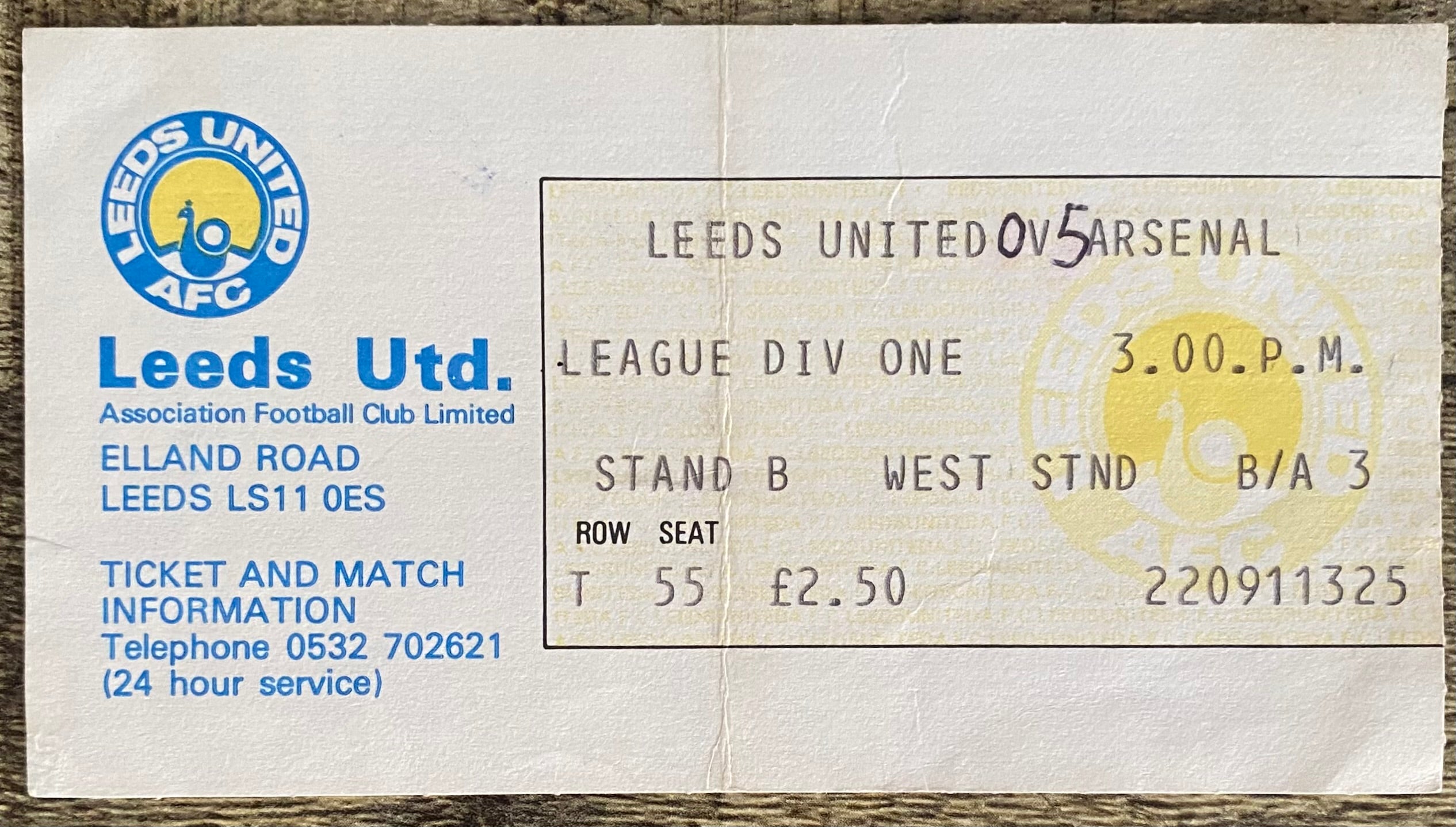 1980/81 ORIGINAL DIVISION ONE TICKET LEEDS UNITED V ARSENAL