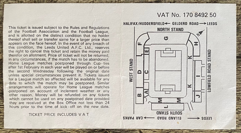 1980/81 ORIGINAL DIVISION ONE TICKET LEEDS UNITED V ARSENAL
