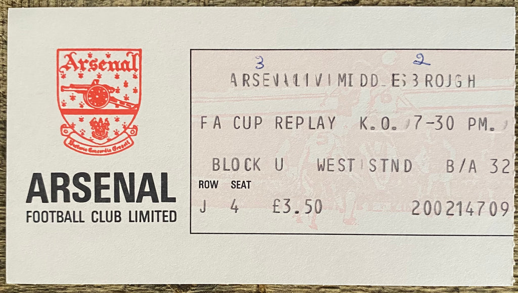 1982/83 ORIGINAL FA CUP 5TH ROUND REPLAY TICKET ARSENAL V MIDDLESBROUGH