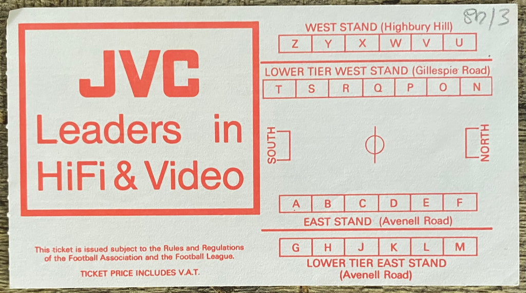1982/83 ORIGINAL DIVISION ONE TICKET ARSENAL V TOTTENHAM HOTSPUR