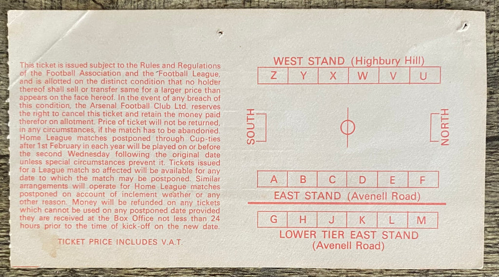 1979/80 ORIGINAL EUROPEAN CUP WINNERS CUP 3RD ROUND 1ST LEG TICKET ARSENAL V IFK GOTHENBURG