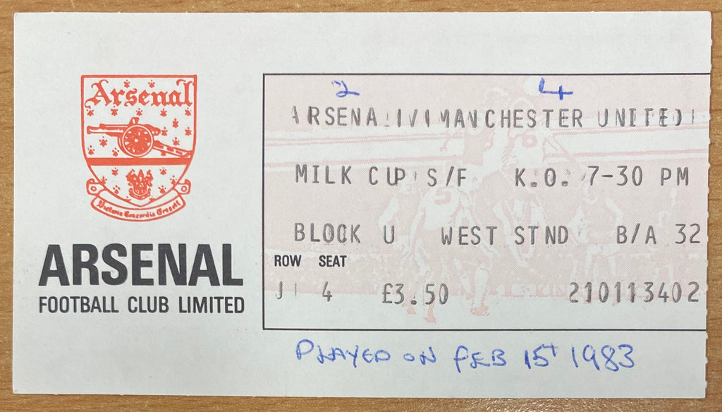 1982/83 ORIGINAL LEAGUE CUP SEMI FINAL 1ST LEG TICKET ARSENAL V MANCHESTER UNITED