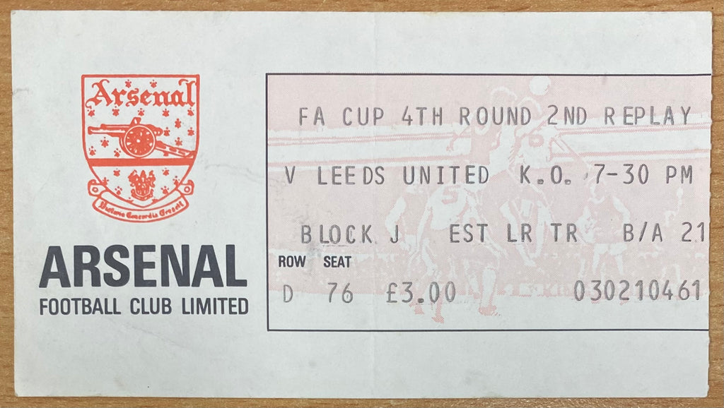 1982/83 ORIGINAL FA CUP 4TH ROUND 2ND REPLAY TICKET ARSENAL V LEEDS UNITED