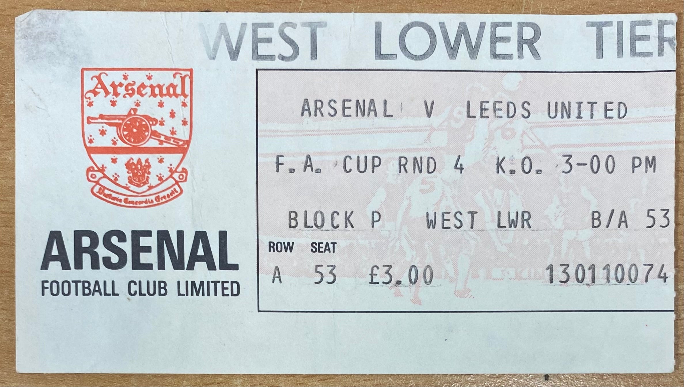 1982/83 ORIGINAL FA CUP 4TH ROUND TICKET ARSENAL V LEEDS UNITED