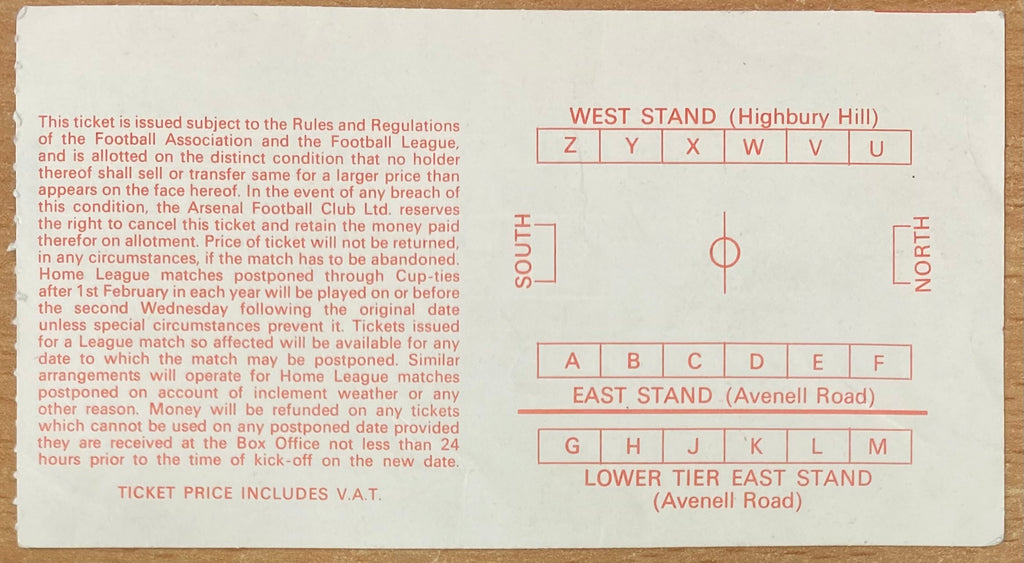 1979/80 ORIGINAL EUROPEAN CUP WINNERS CUP 3RD ROUND 1ST LEG TICKET ARSENAL V IFK GOTHENBURG