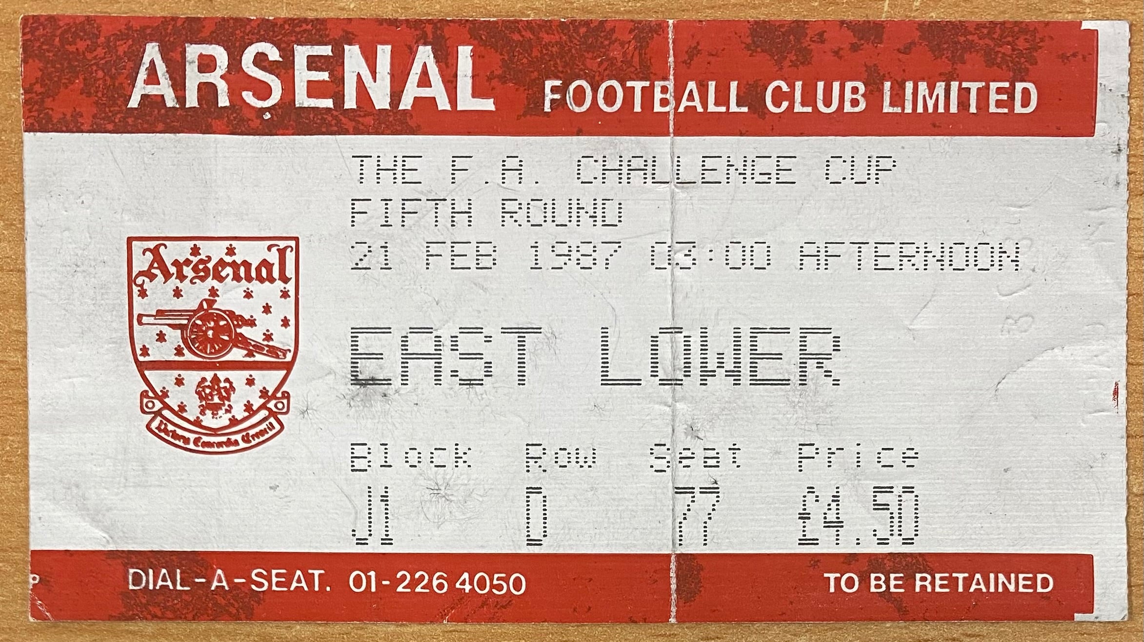 1986/87 ORIGINAL FA CUP 5TH ROUND TICKET ARSENAL V BARNSLEY