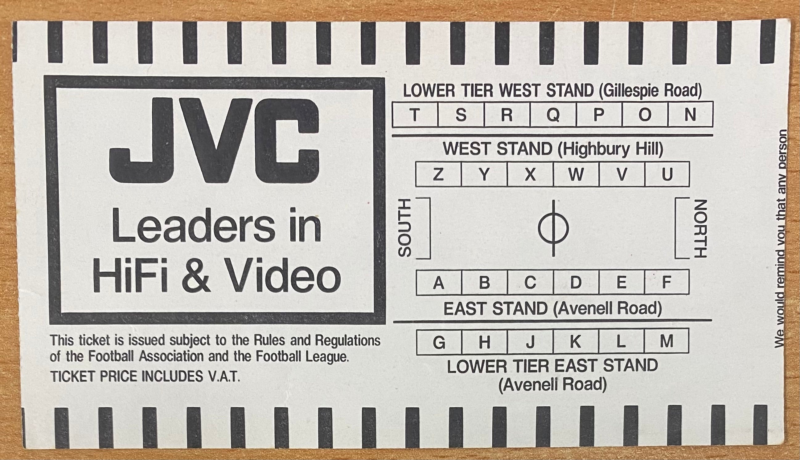 1986/87 ORIGINAL FA CUP 6TH ROUND TICKET ARSENAL V WATFORD