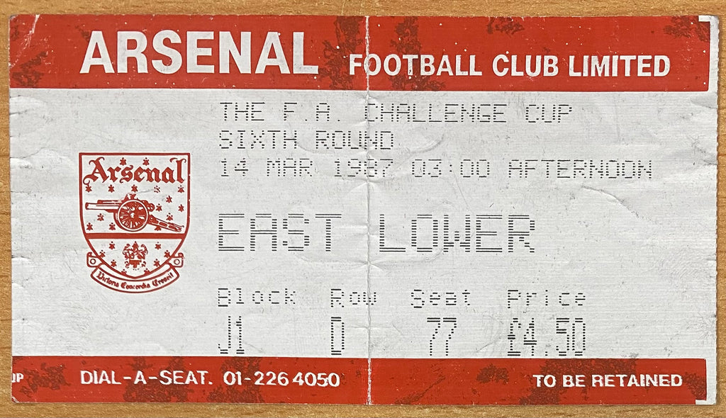 1986/87 ORIGINAL FA CUP 6TH ROUND TICKET ARSENAL V WATFORD
