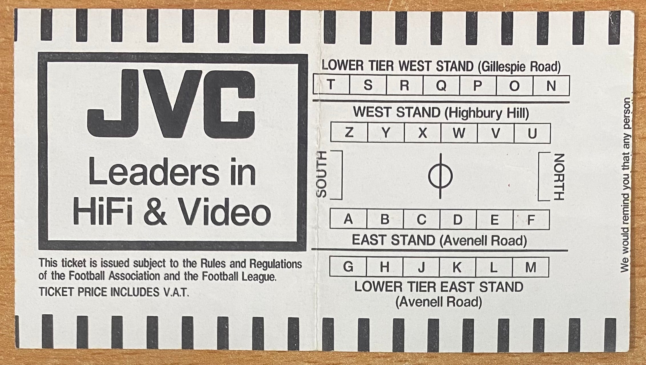 1986/87 ORIGINAL FA CUP 6TH ROUND TICKET ARSENAL V WATFORD