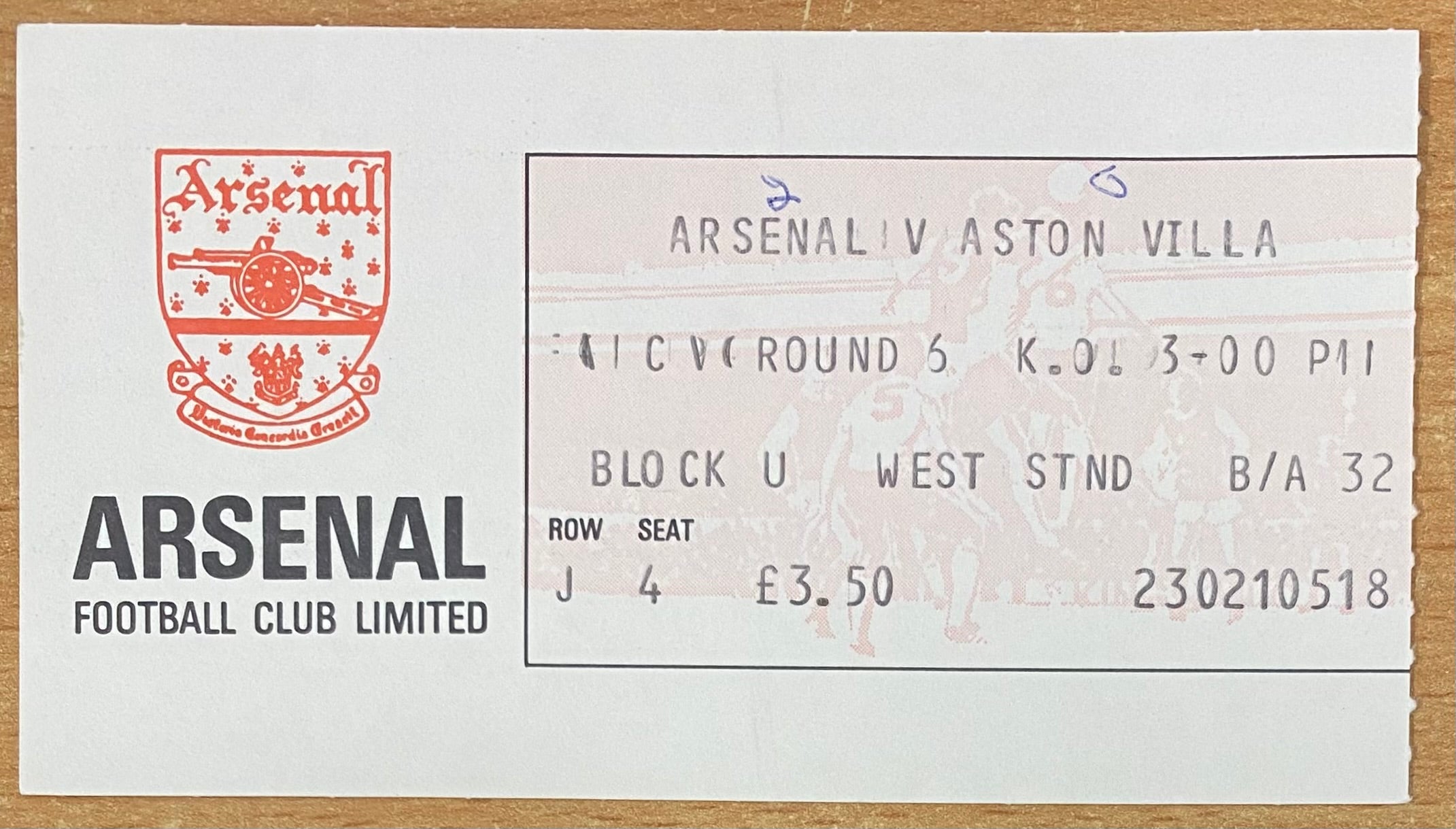 1982/83 ORIGINAL FA CUP 5TH ROUND TICKET ARSENAL V ASTON VILLA