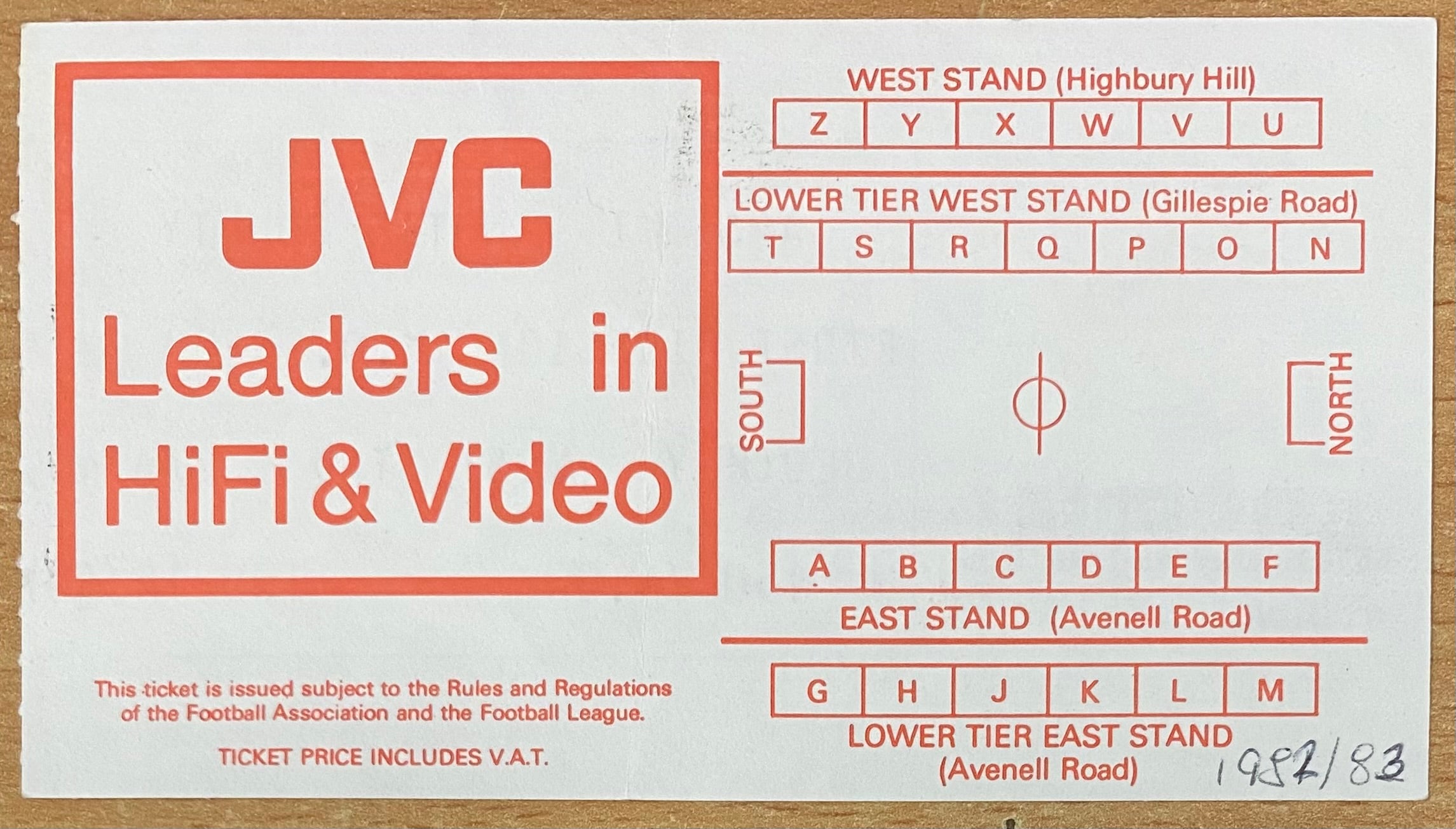 1982/83 ORIGINAL DIVISION ONE TICKET ARSENAL V NOTTS COUNTY