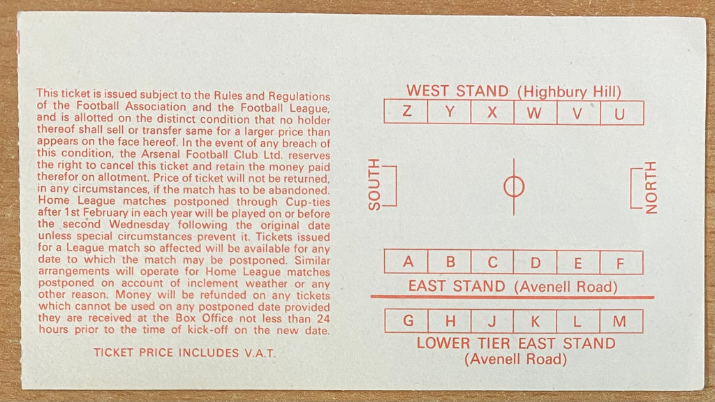 1979/80 ORIGINAL EUROPEAN CUP WINNERS CUP 3RD ROUND 1ST LEG TICKET ARSENAL V IFK GOTHENBURG