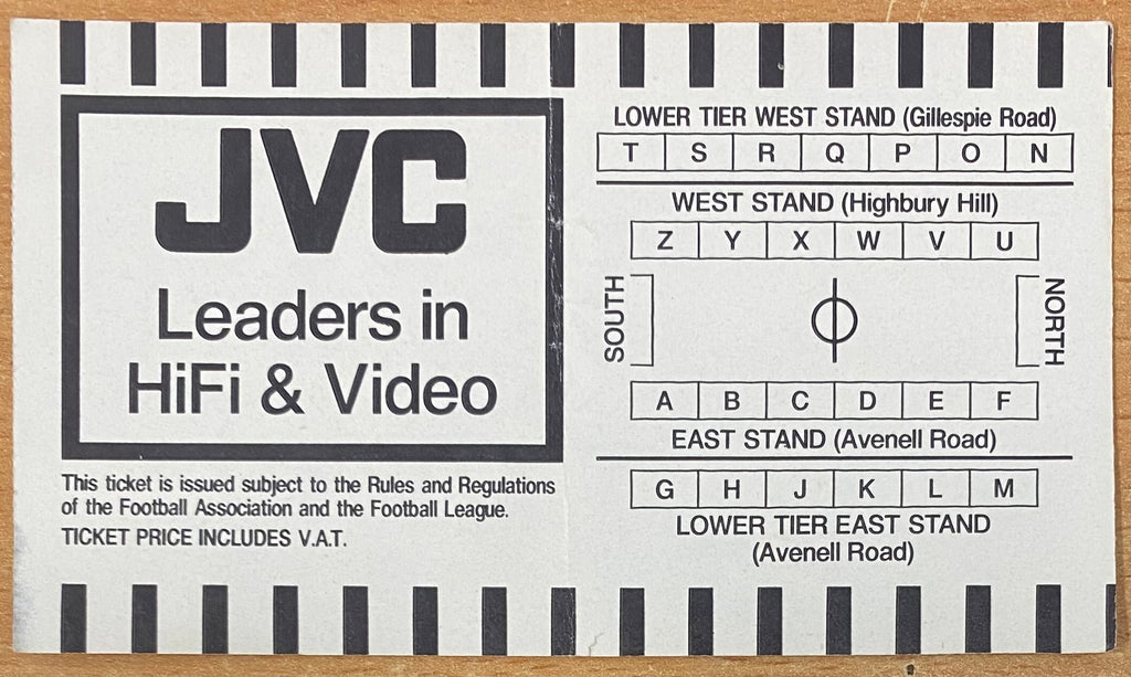 1985/86 ORIGINAL DIVISION ONE TICKET ARSENAL V TOTTENHAM HOTSPUR