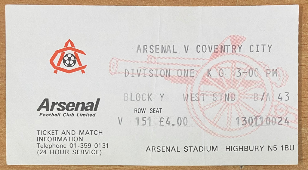 1980/81 ORIGINAL DIVISION ONE TICKET ARSENAL V COVENTRY CITY