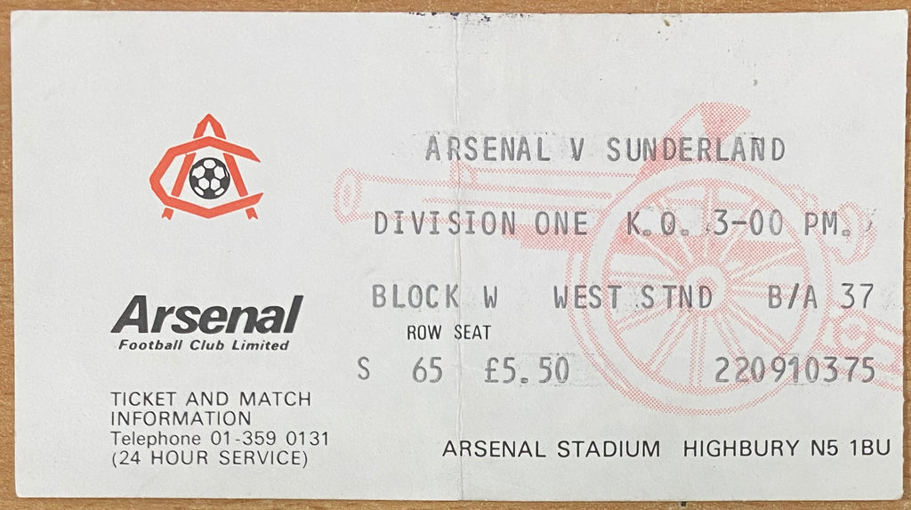 1980/81 ORIGINAL DIVISION ONE TICKET ARSENAL V SUNDERLAND