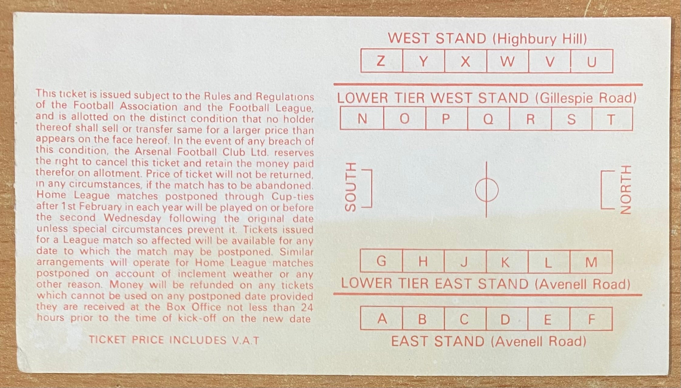 1980/81 ORIGINAL DIVISION ONE TICKET ARSENAL V LEICESTER CITY