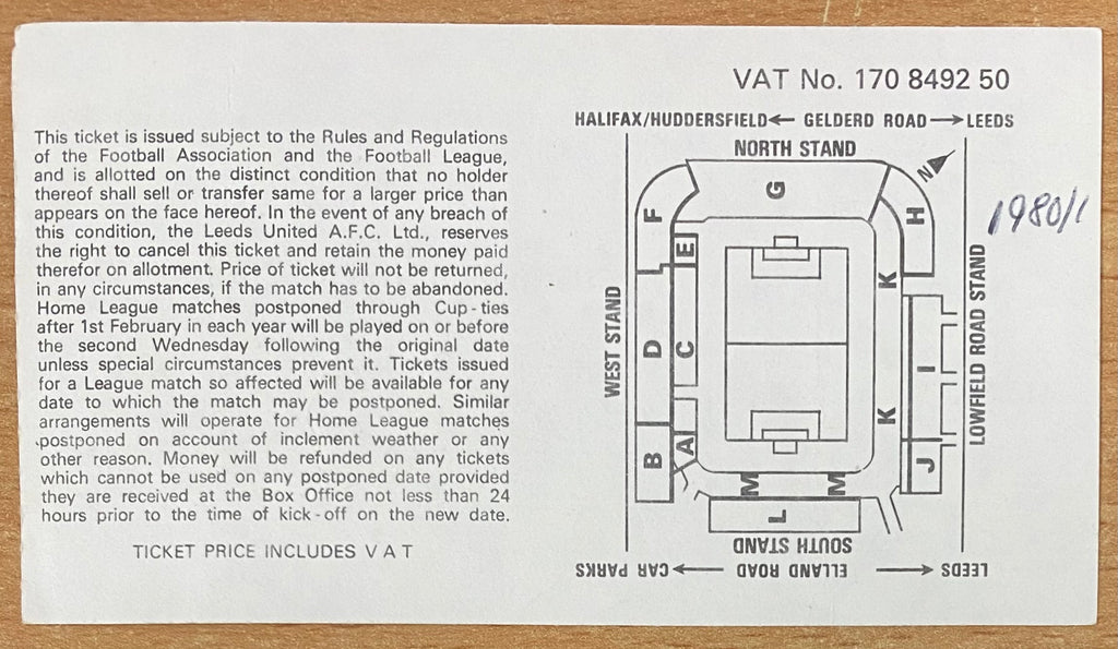 1980/81 ORIGINAL DIVISION ONE TICKET LEEDS UNITED V ARSENAL