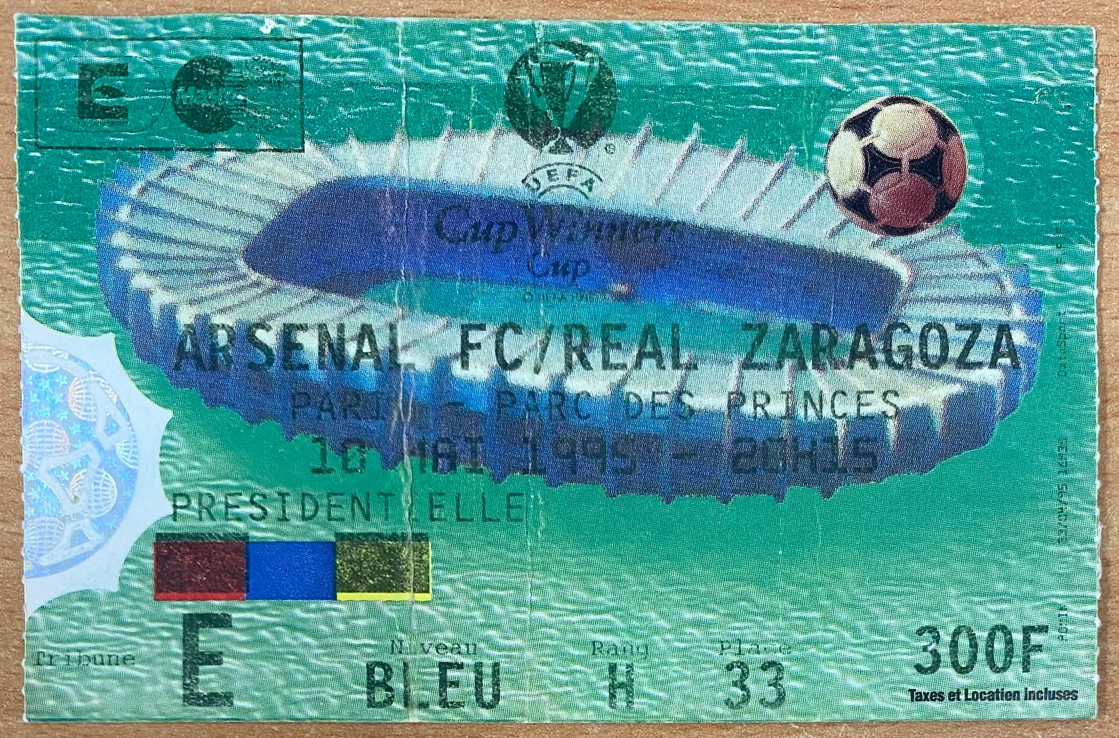 1994/95 ORIGINAL EUROPEAN CUP WINNERS CUP  FINAL TICKET ARSENAL V REAL ZARAGOZA @ PARIS