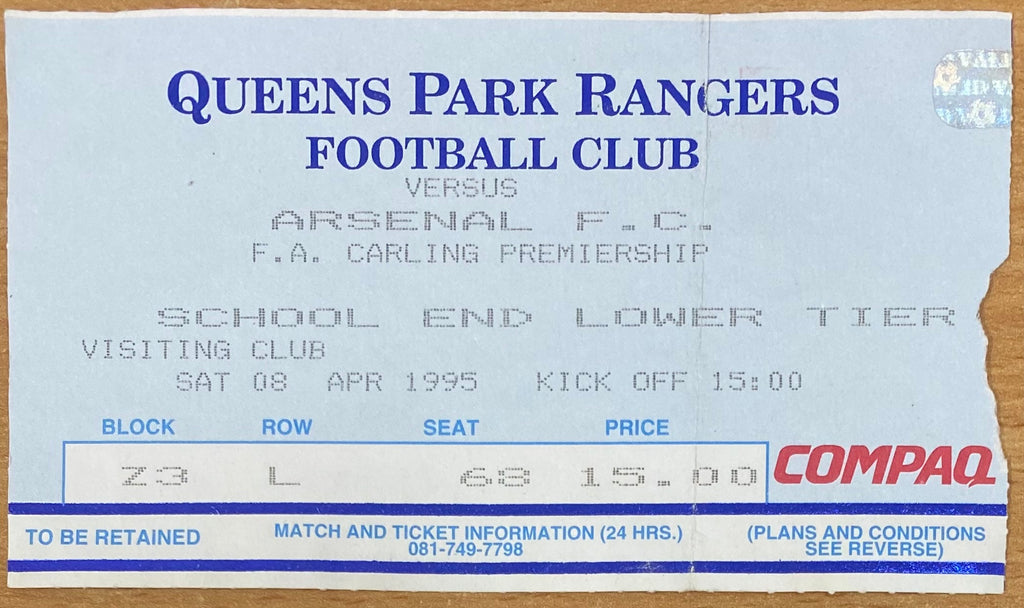 1994/95 ORIGINAL FA PREMIERSHIP TICKET QUEENS PARK RANGERS V ARSENAL
