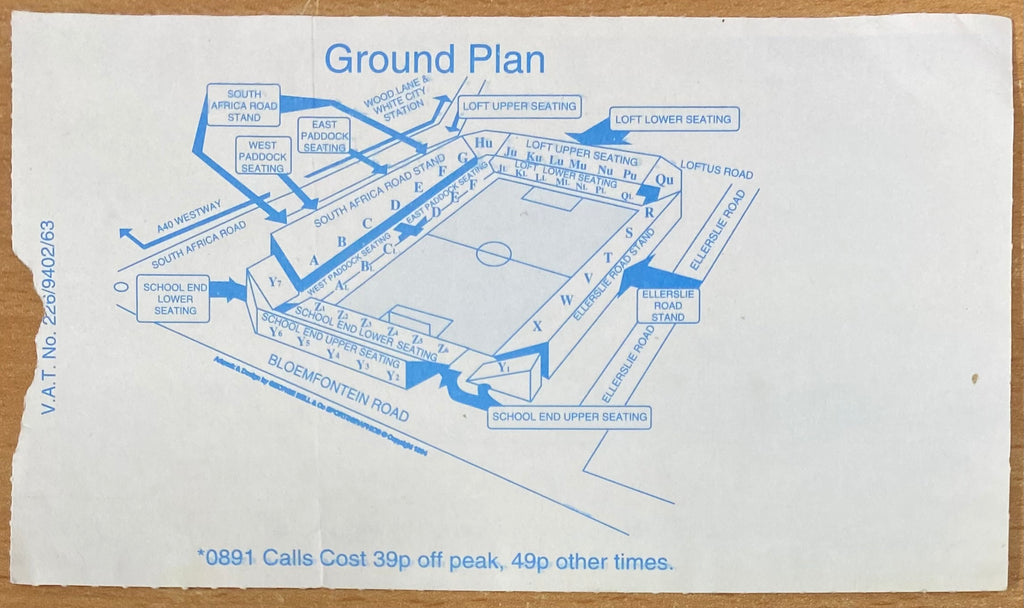 1994/95 ORIGINAL FA PREMIERSHIP TICKET QUEENS PARK RANGERS V ARSENAL