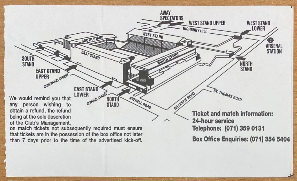 1994/95 ORIGINAL EUROPEAN CUP WINNERS CUP QUARTER FINAL 1ST LEG TICKET ARSENAL V AUXERRE