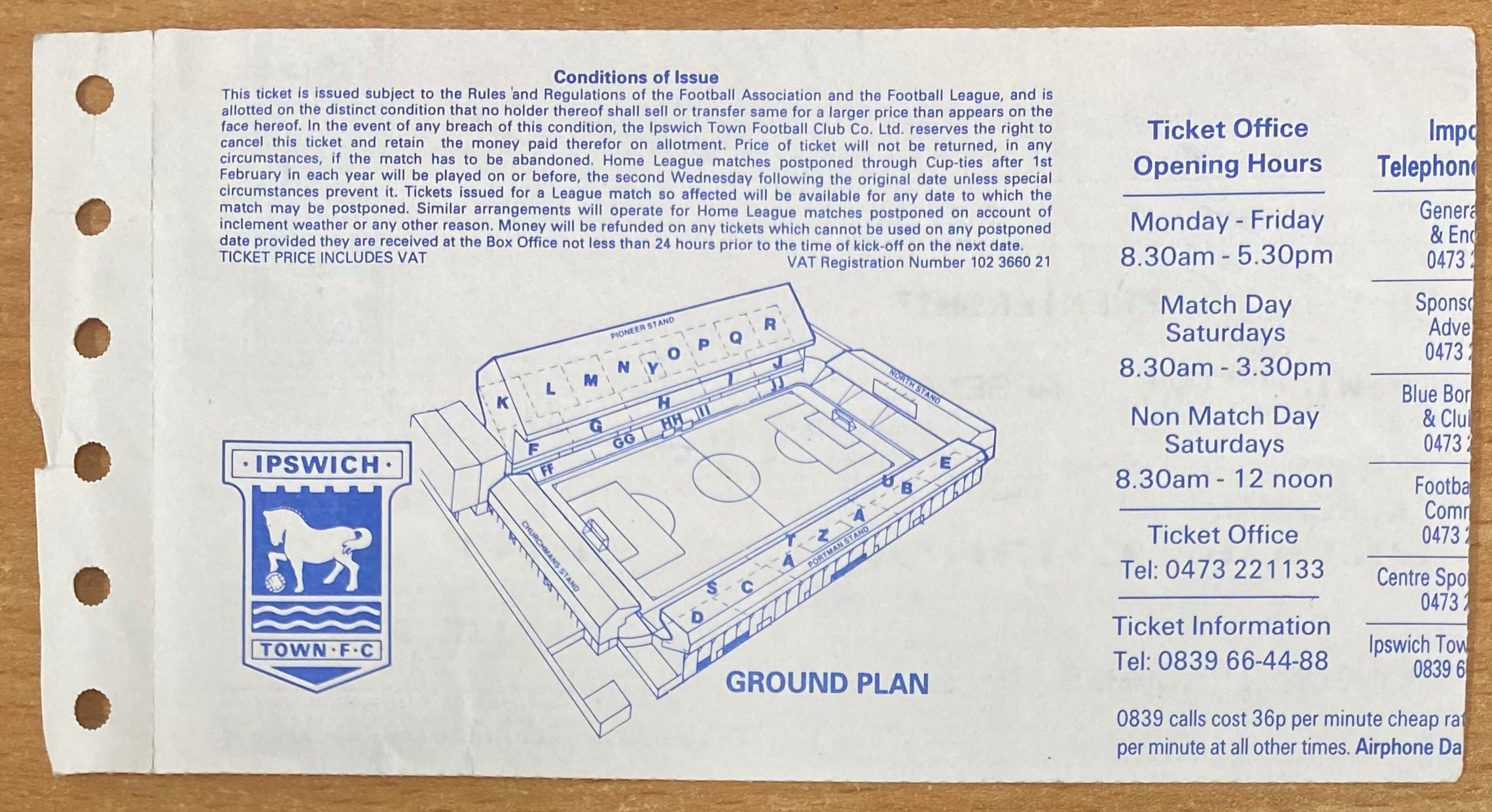 1994/95 ORIGINAL FA PREMIERSHIP TICKET IPSWICH TOWN V ARSENAL