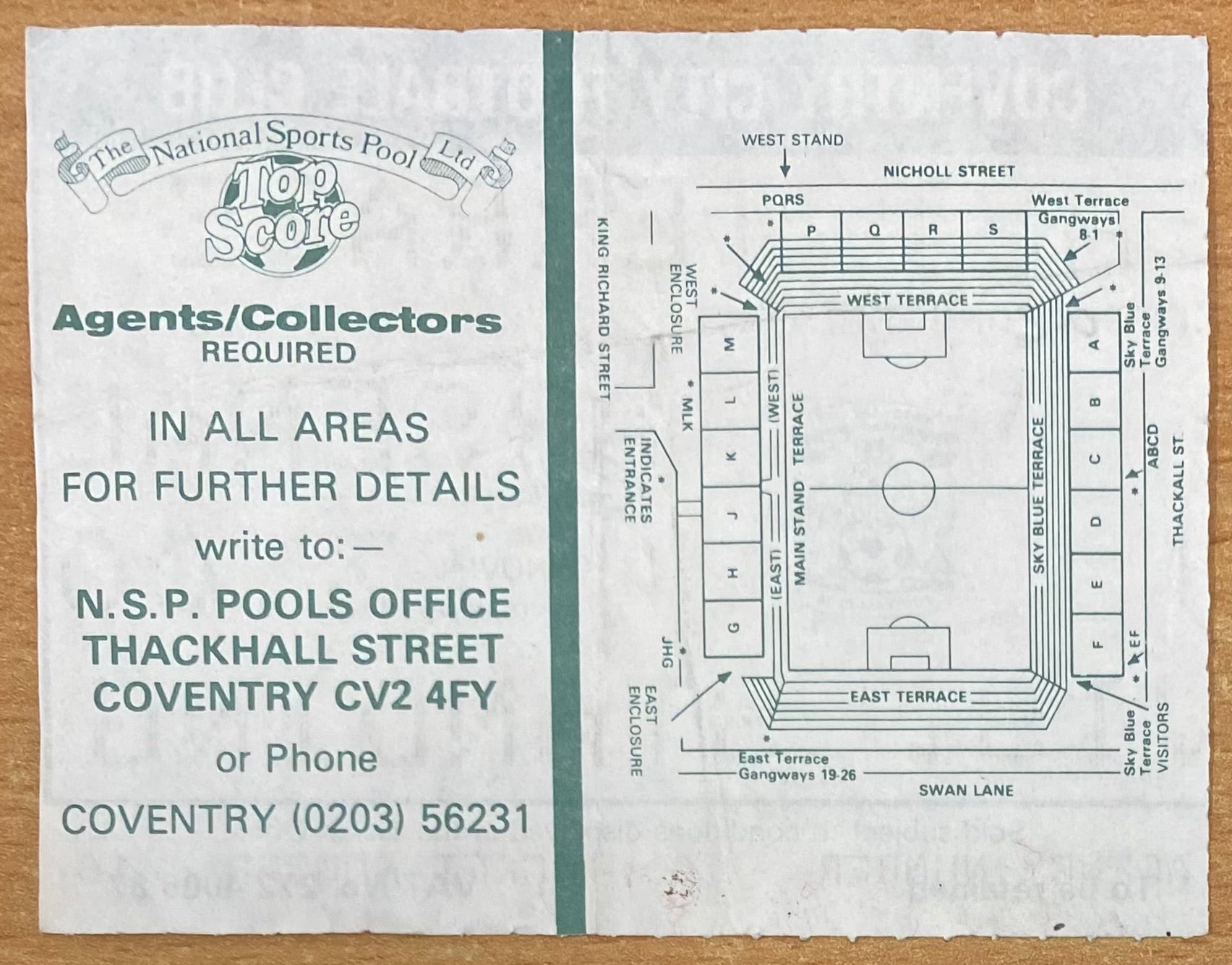 1985/86 ORIGINAL DIVISION ONE TICKET COVENTRY CITY V ARSENAL