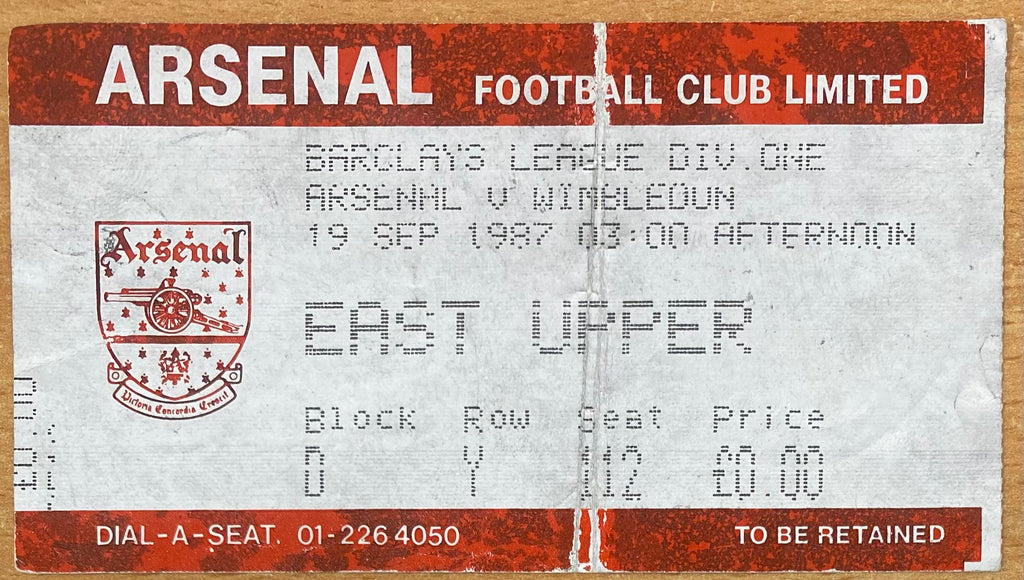 1987/88 ORIGINAL DIVISION ONE TICKET ARSENAL V WIMBLEDON