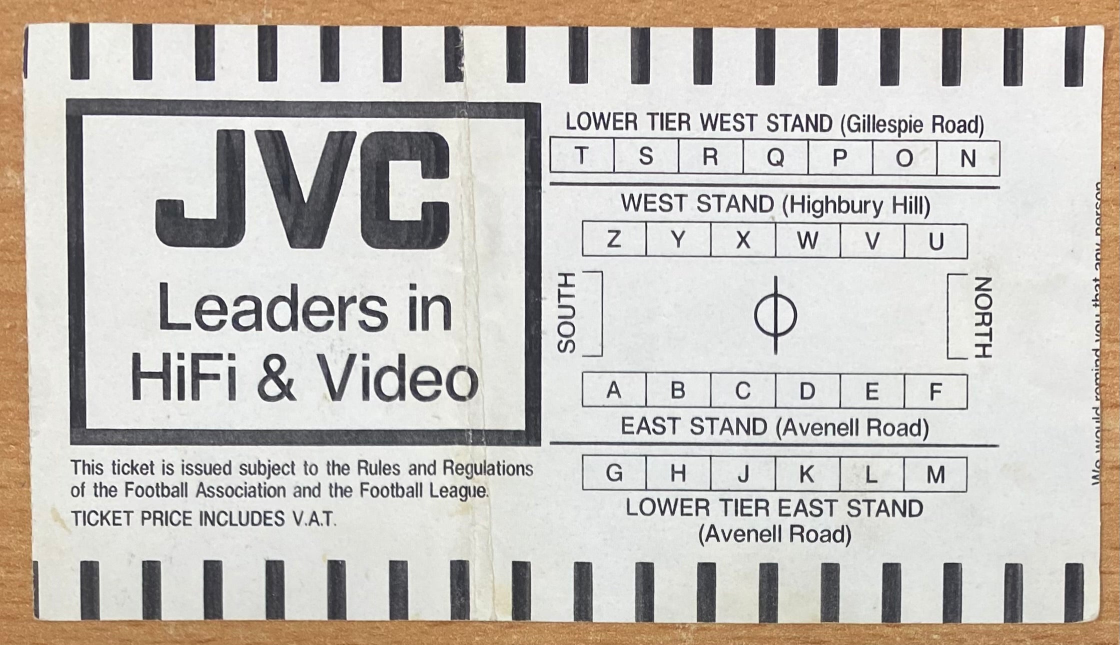 1987/88 ORIGINAL DIVISION ONE TICKET ARSENAL V WIMBLEDON