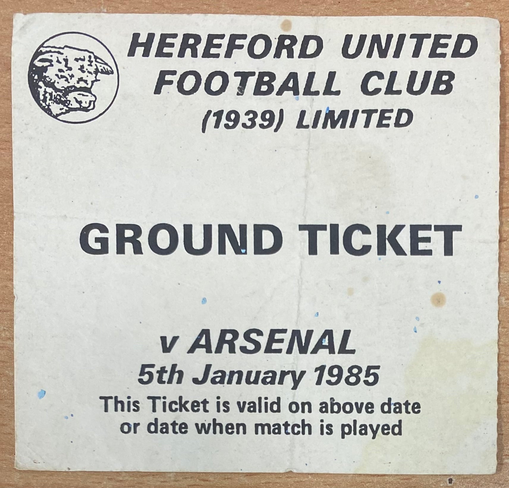 1984/85 ORIGINAL FA CUP 3RD ROUND TICKET HEREFORD UNITED V ARSENAL