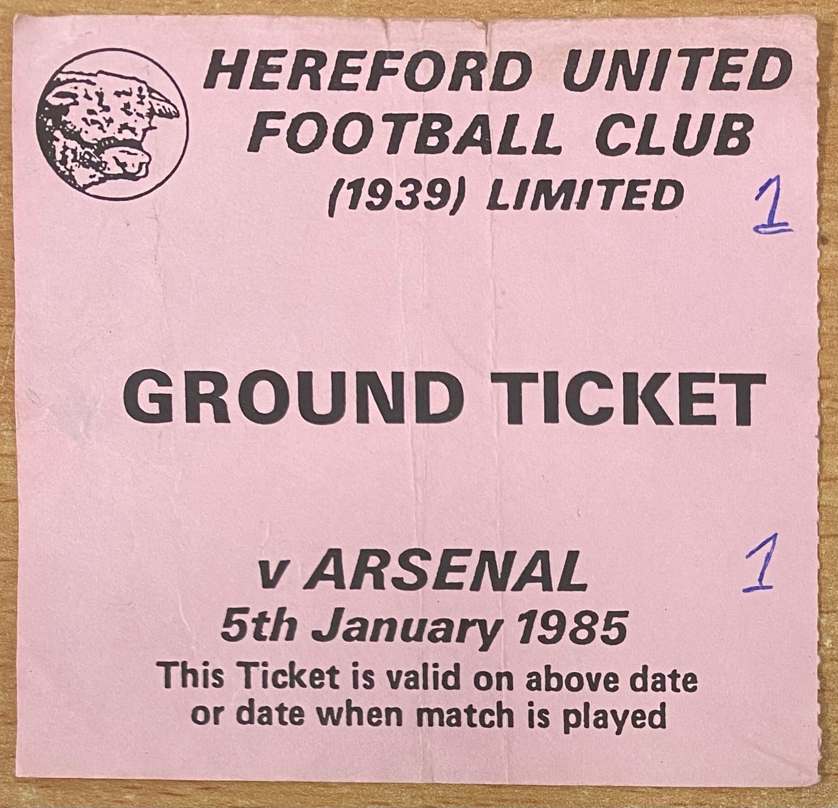 1984/85 ORIGINAL FA CUP 3RD ROUND TICKET HEREFORD UNITED V ARSENAL
