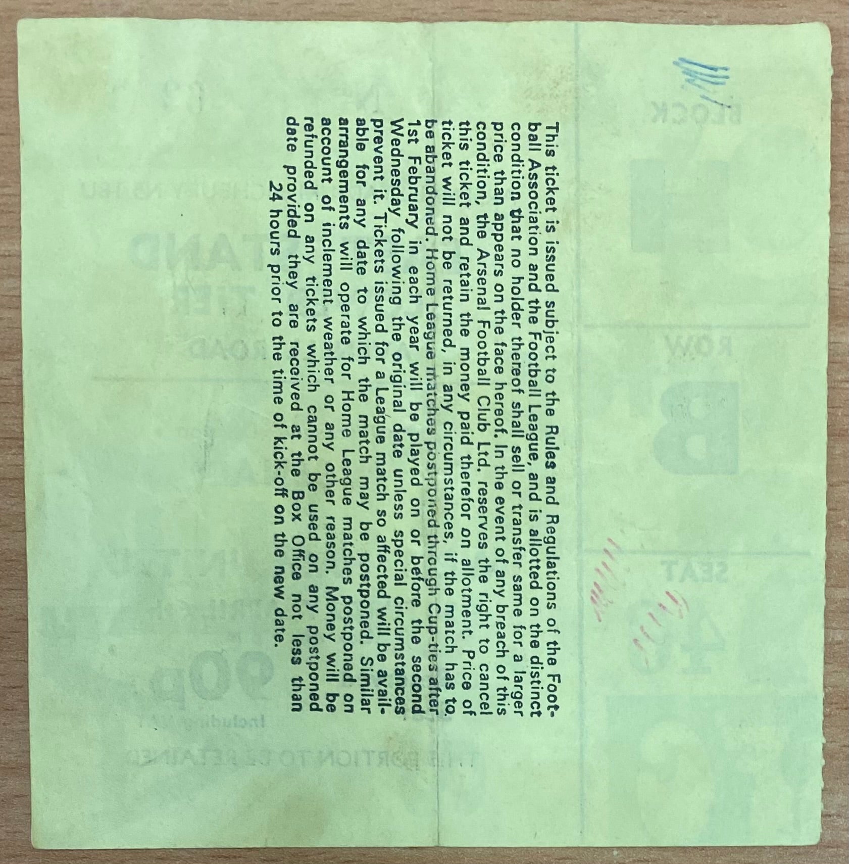 1973/74 ORIGINAL DIVISION ONE TICKET ARSENAL V WEST HAM UNITED