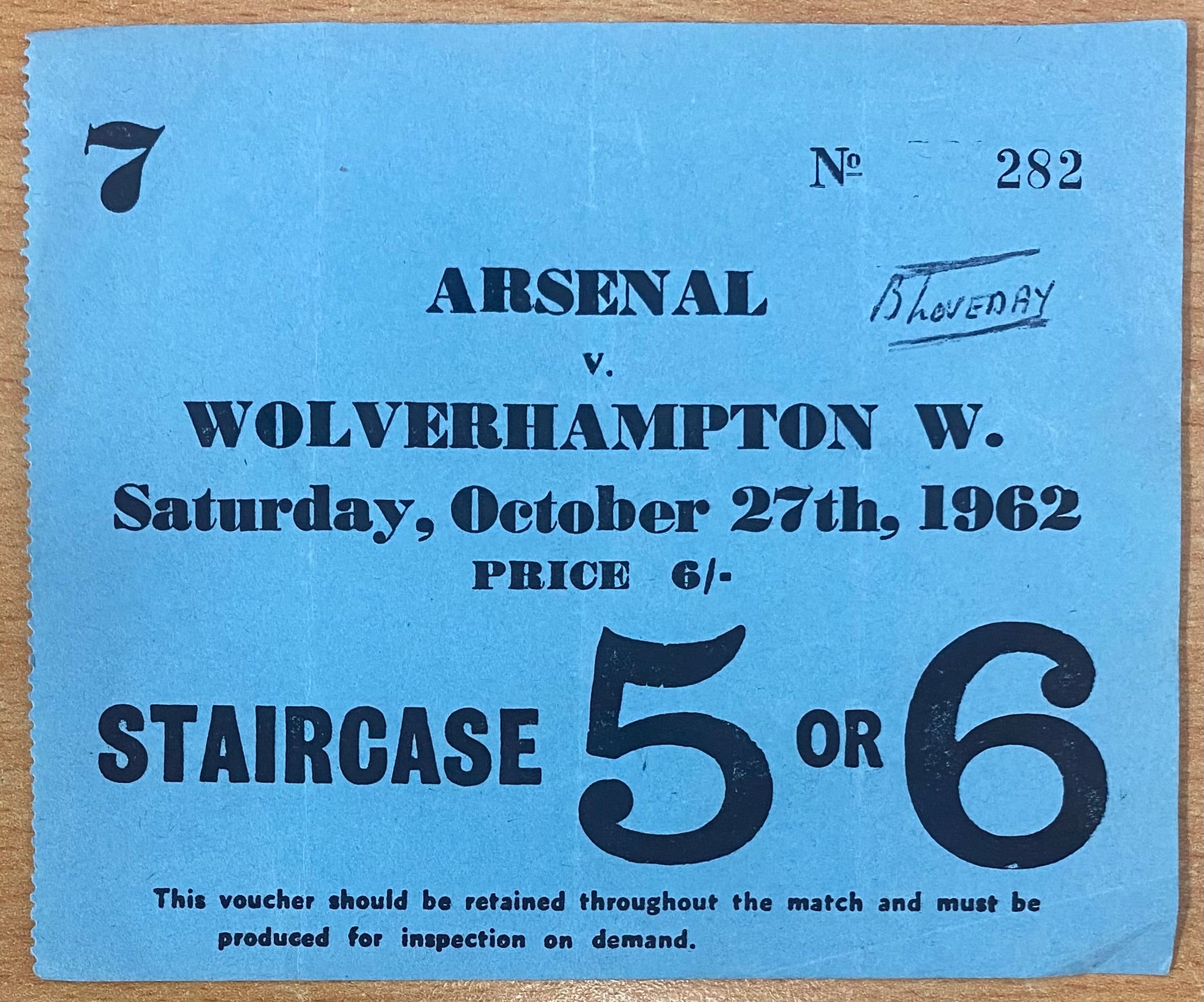 1962/63 ORIGINAL DIVISION ONE TICKET ARSENAL V WOLVERHAMPTON WANDERERS