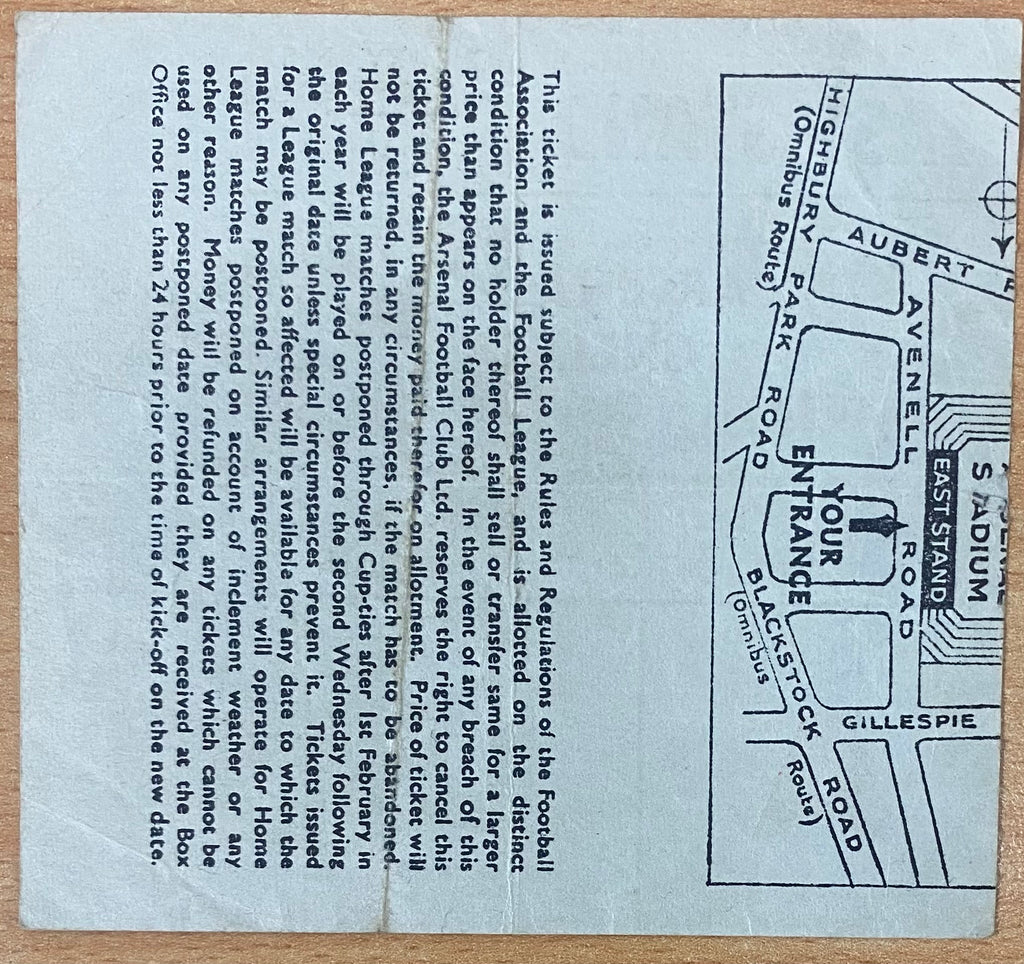 1966/67 ORIGINAL DIVISION ONE TICKET ARSENAL V CHELSEA