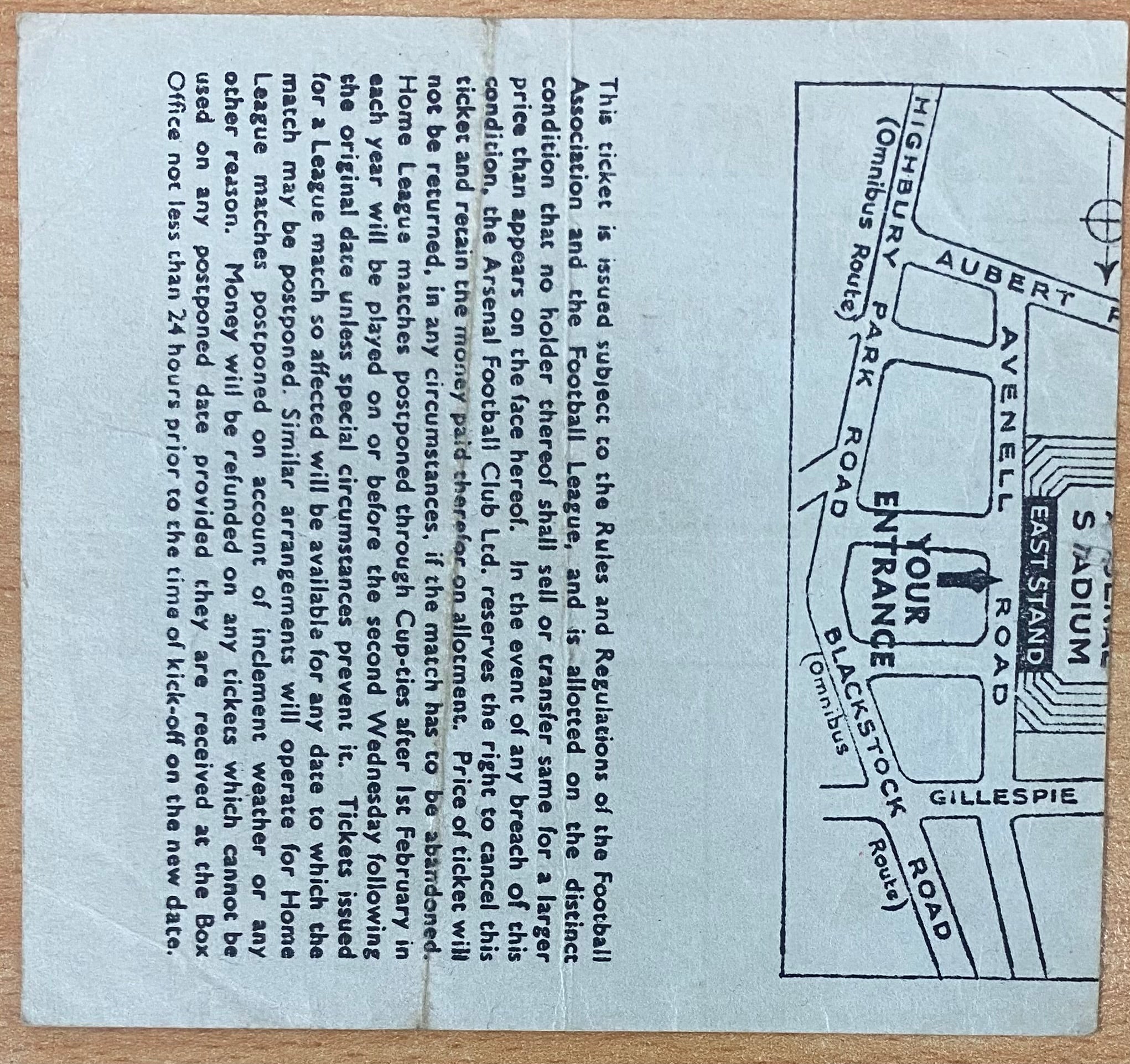 1966/67 ORIGINAL DIVISION ONE TICKET ARSENAL V CHELSEA