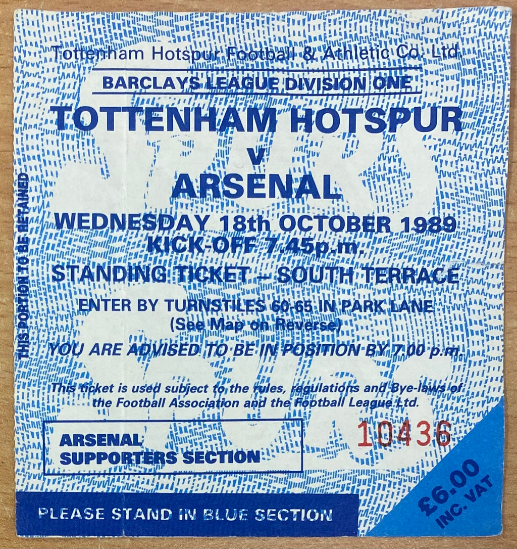 1989/90 ORIGINAL DIVISION ONE TICKET TOTTENHAM HOTSPUR V ARSENAL
