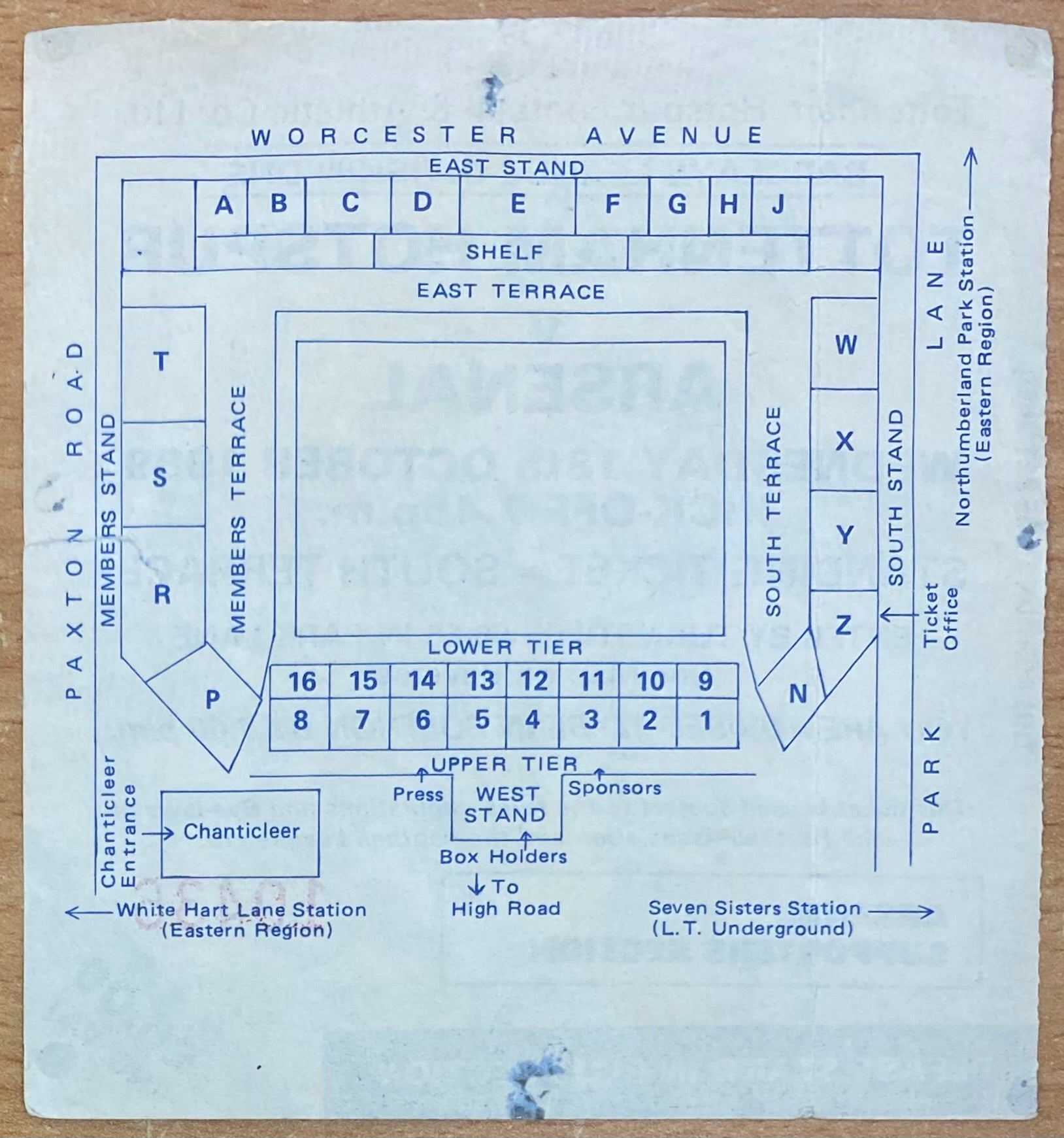 1989/90 ORIGINAL DIVISION ONE TICKET TOTTENHAM HOTSPUR V ARSENAL