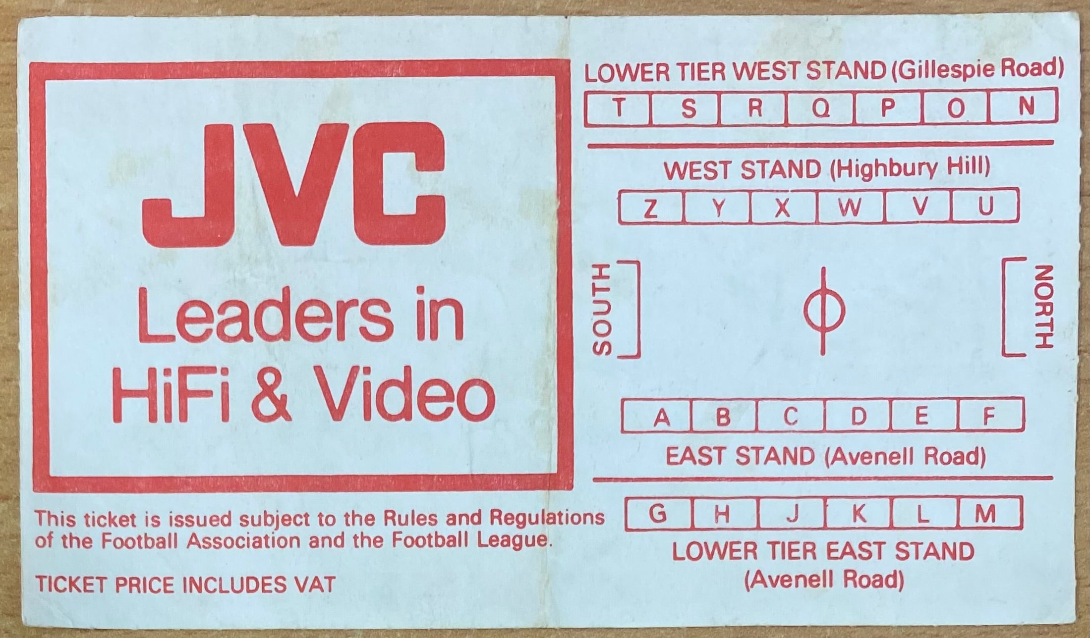 1989/90 ORIGINAL DIVISION ONE TICKET ARSENAL V WIMBLEDON
