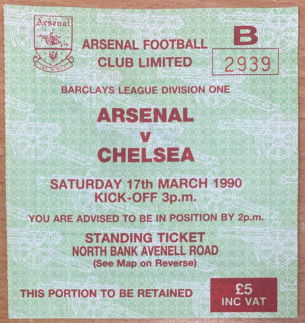 1989/90 ORIGINAL DIVISION ONE TICKET ARSENAL V CHELSEA