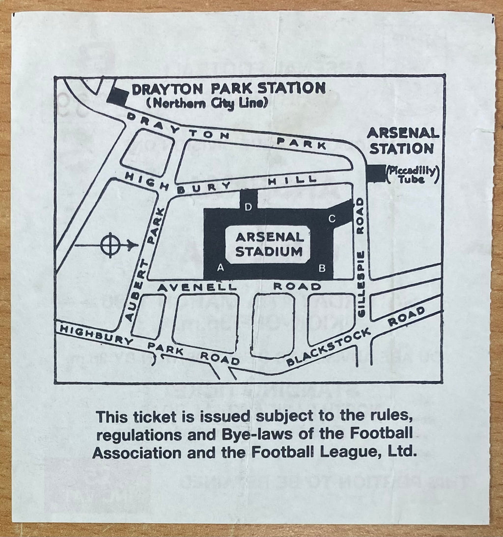 1989/90 ORIGINAL DIVISION ONE TICKET ARSENAL V CHELSEA